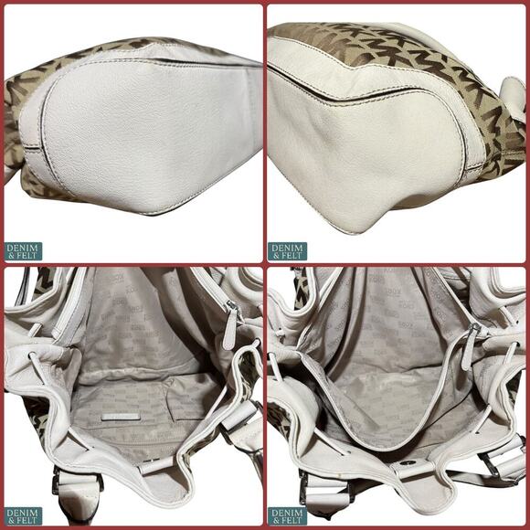 Michael Kors MK Logo Canvas Satchel with Cream Leather Trim & Charm Tote Bag - Picture 15 of 16